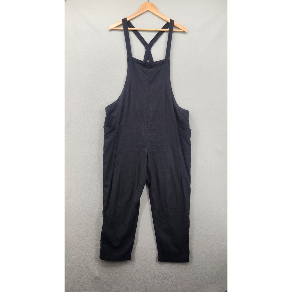 BDG Urban Outfitters Black Linen Blend Overalls Relaxed Crossback Jumpsuit M